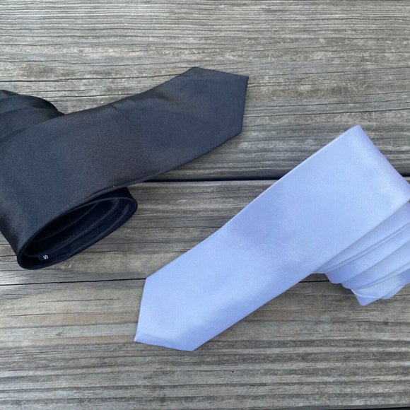 Lot of 2 Ties Black and White Slim Fit Necktie Skinny Fashion Ties - Picture 5 of 11